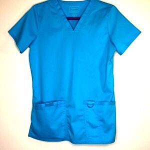 HP Cherokee Authentic Workwear Revolution Scrub Top, Short Sleeve Aqua Blue XS